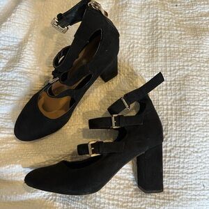 Chinese Laundry Suede Three Buckle Heels